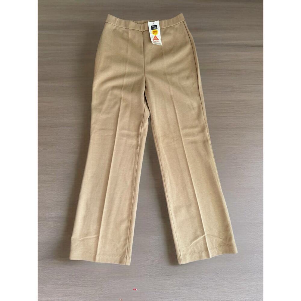 Monsanto Vintage Knit Pants Women's Size 12 Khaki Pull On Wide Leg Stretch NOS